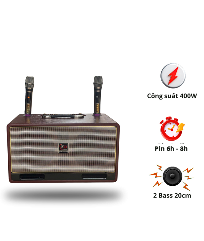 Loa N12, 2 Bass 20cm, Công Suất 400W, Kèm 2 micro UHF Kim Loại