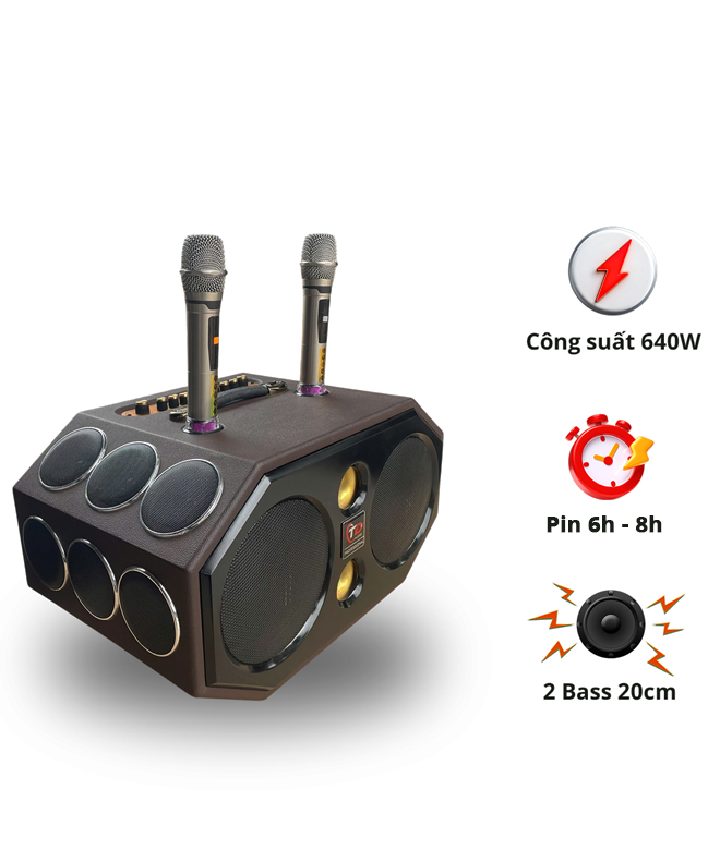 Loa N16, 2 Bass 20cm, Công Suất 640W, Kèm 2 micro UHF Kim Loại