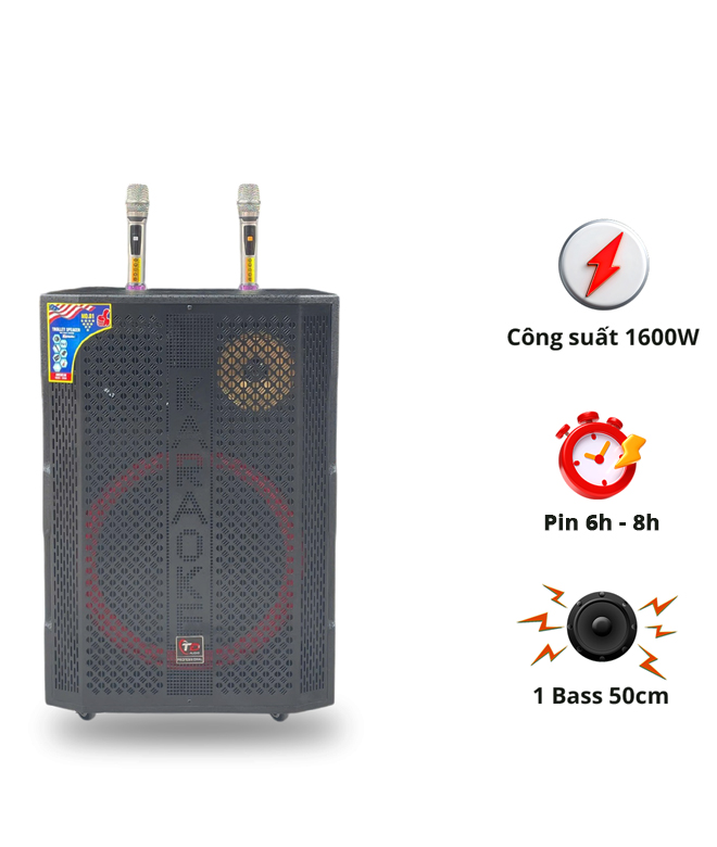 Loa N56, Bass 50cm, Công Suất 1600W, Kèm 2 micro UHF Kim Loại