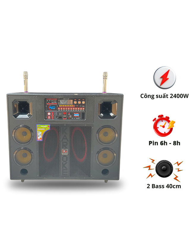 Loa N66, 2 Bass 60cm, Công Suất 2400W, Kèm 2 micro UHF Kim Loại