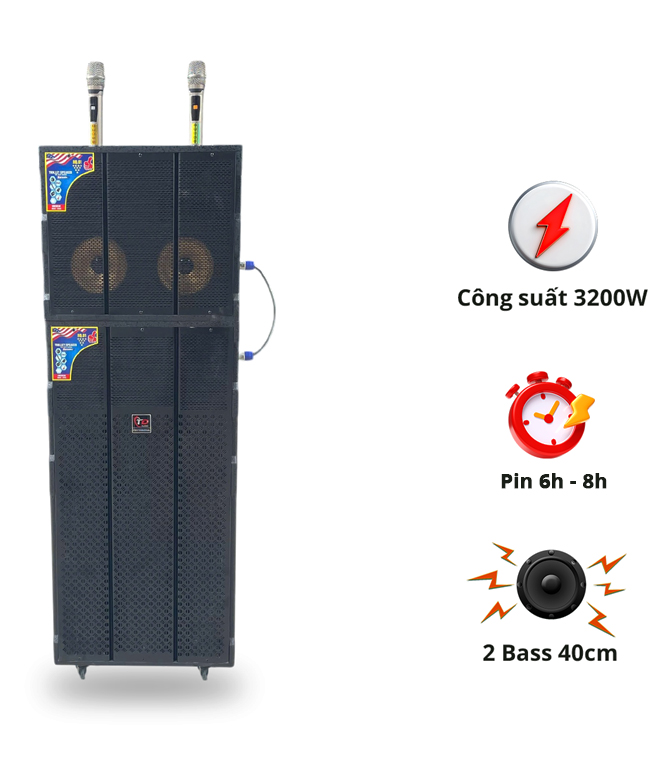 Loa N68, 2 Bass 40cm, Công Suất 3200W, Kèm 2 micro UHF Kim Loại