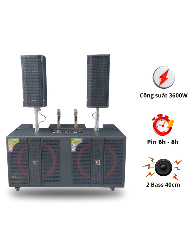 Loa N86, 2 Bass 40cm, Công Suất 3600W, Kèm 2 micro UHF Kim Loại