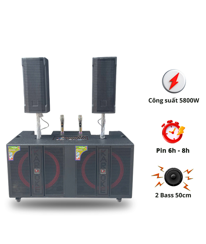 Loa N86, 2 Bass 50cm, Công Suất 5600W, Kèm 2 micro UHF Kim Loại