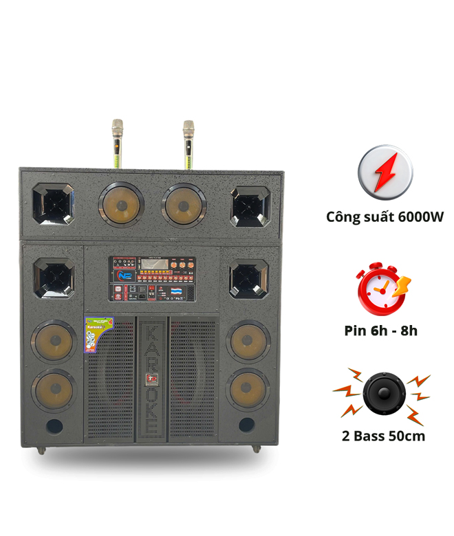 Loa N92, 2 Bass 50cm, Công Suất 4600W, Kèm 2 micro UHF Kim Loại