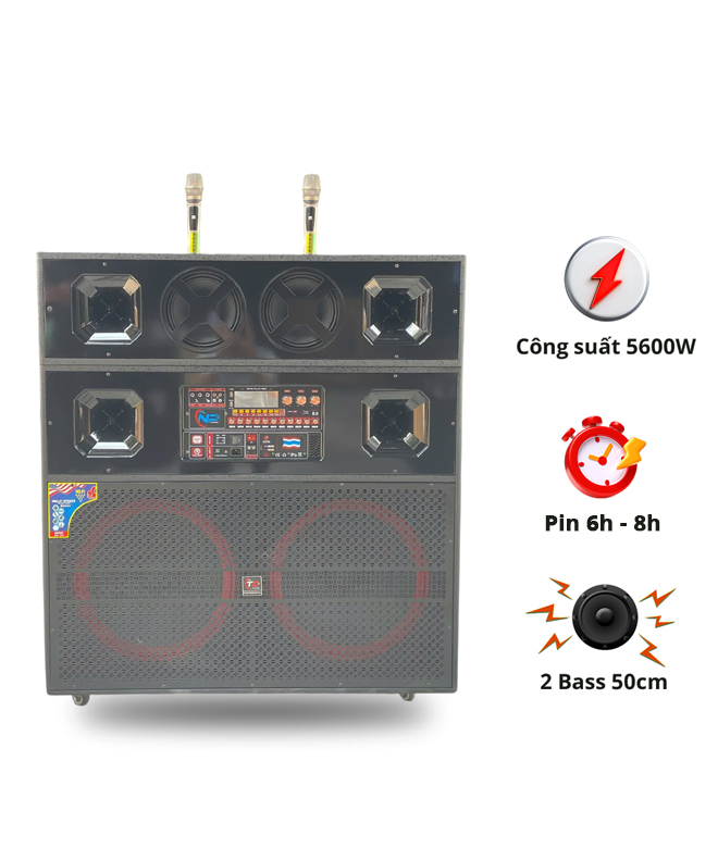 Loa N98, 2 Bass 50cm, Công Suất 5600W, Kèm 2 micro UHF Kim Loại