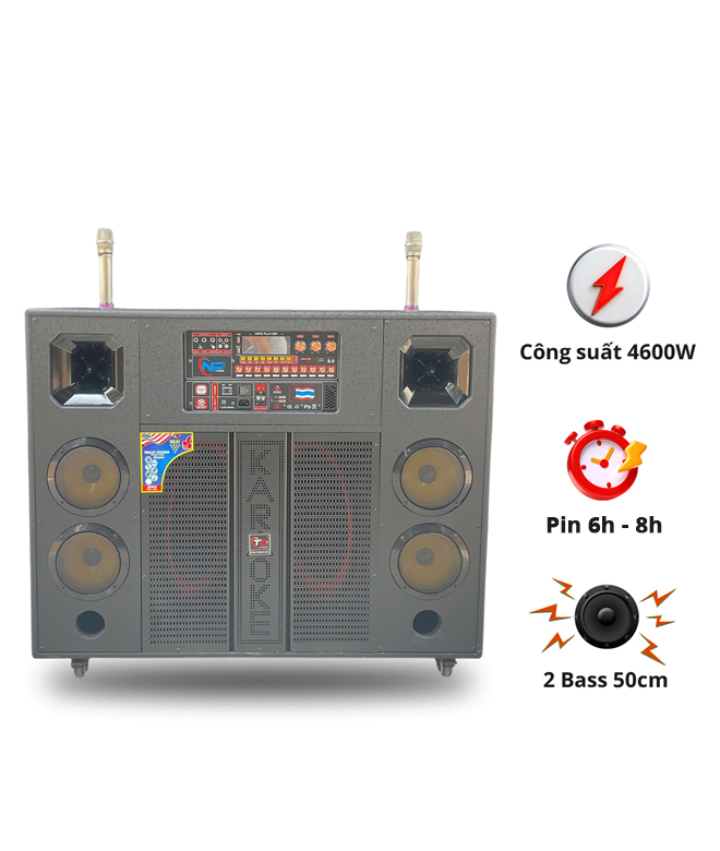 Loa N99, 2 Bass 50cm, Công Suất 4600W, Kèm 2 micro UHF Kim Loại